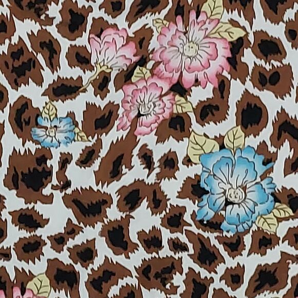 Nicole Miller Skirt 14 Mini Leopard Print Floral Pink Brown Blue Cotton - Picture 4 of 4